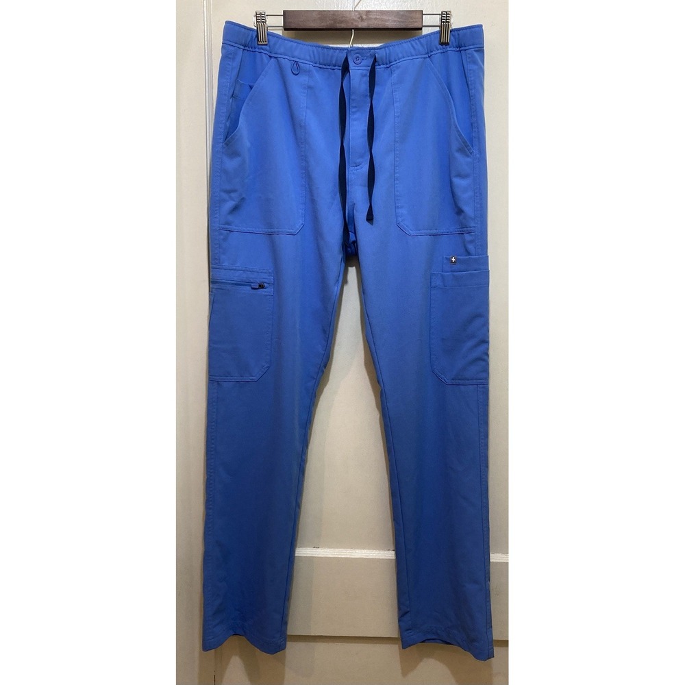 FIGS Mens Cairo Scrub Pants L Ceil Blue Drawstring Cargo Straight‎ Nurse Medical